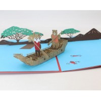 Handmade 3D Popup Card Birthday Wedding Anniversary Valentines Day Holiday Vacation Canoe Fox Bear Team Punting River Fish Tree Country Home